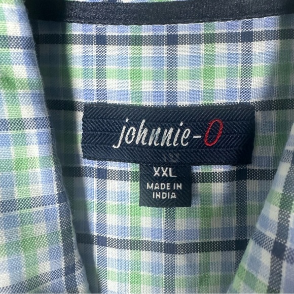 Johnnie-O XXL Men’s Plaid Long Sleeve Shirt Linen Cotton Blend Blue Green - Picture 8 of 11